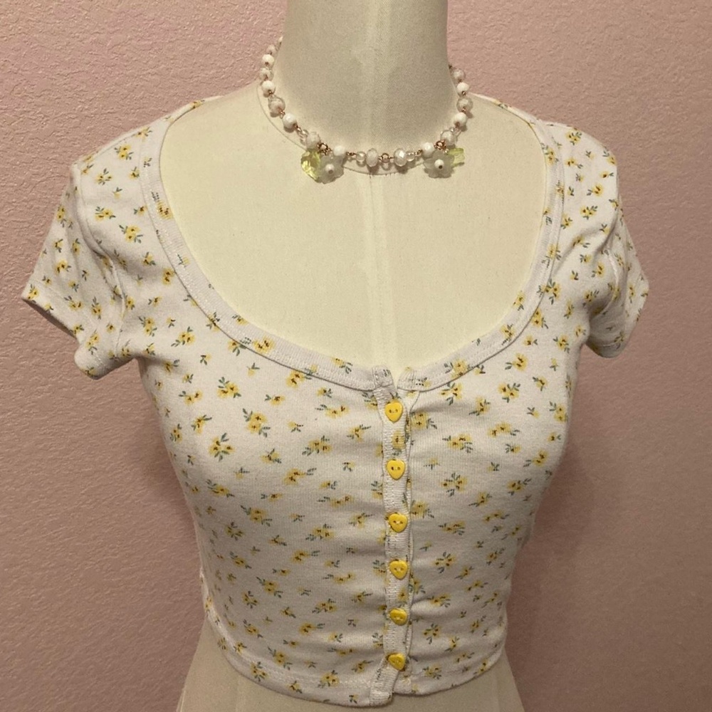 Floral Crop Top with Heart Buttons
